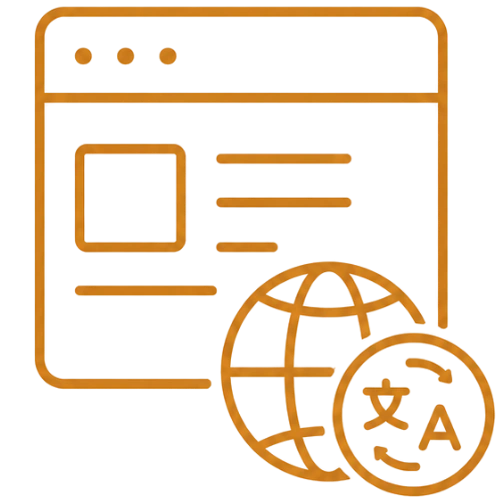 Icon Website mit Weltkugel – Website-Lokalisierung und Übersetzungen für Firmen von UnaLingua